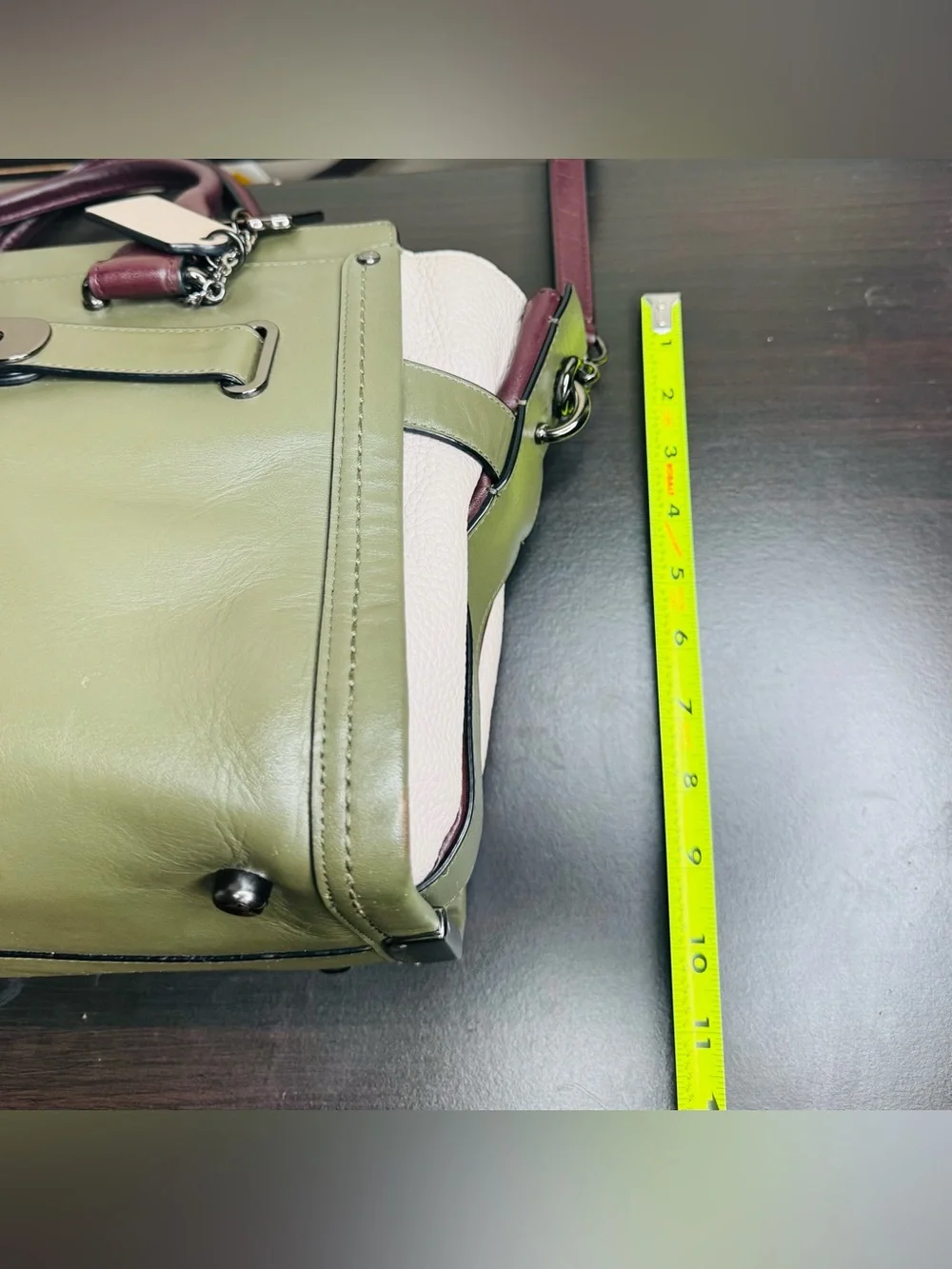 Coach Swagger  Colorblock Leather Satchel in Olive/Blush